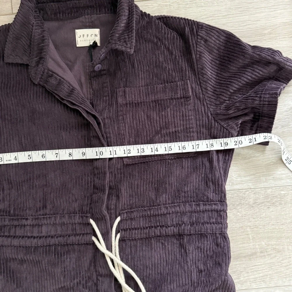 Offon Lenny Corduroy Jumpsuit in Eggplant Purple Loose Fit Short Sleeve Ankle